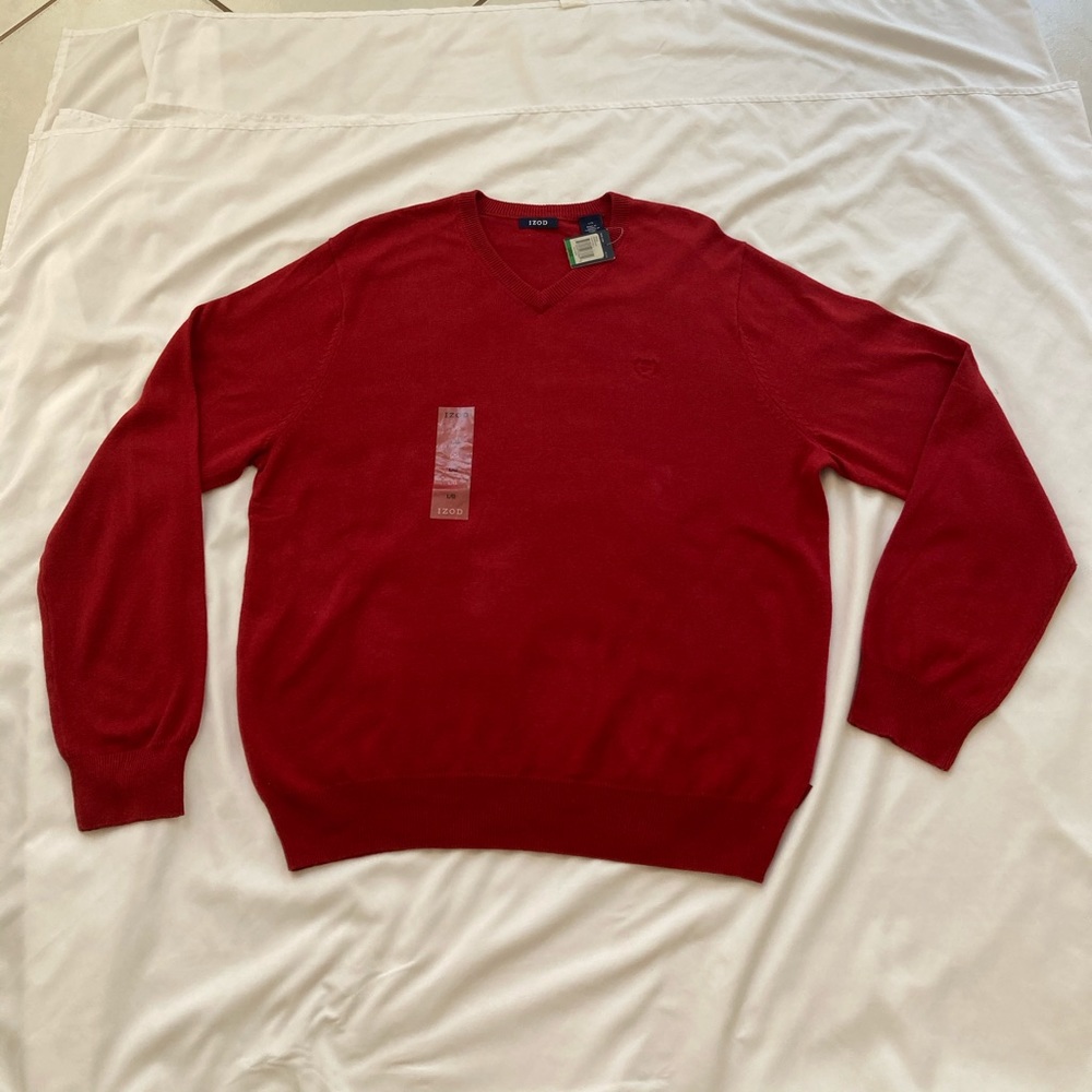 Men’s IZOD Red Sweater V-Neck Knit - Size Large - NEW